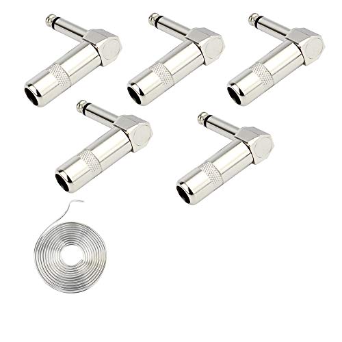 1/4" Audio Plugs 6.35Mm Plug Ts Male 1/4 Inch Solder Type Mono Plug Right Angle Design For Dj Mixer Speaker Cables Guitar Cables Phono Patch Cable Microphone Cables (5 Pack) Giantbee #TOP2