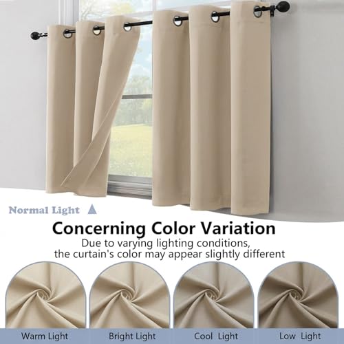 Image of Simplebrand Biscotti Beige Window Valance for Kitchen 14 Inches Long 2 Panels Set, Room Darkening Valance Curtains for Living Room, Short Privacy Kitchen Curtains for Bedroom Kids Room, 40Wx14L