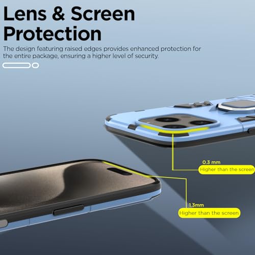 Image of Pikkme Back Cover for iPhone 16 Pro | 360 Protection | Ring Holder | Kickstand | Tough Armor Case (Blue)