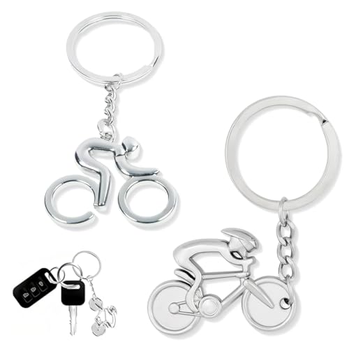AFCJLTO 2pcs Porte Clef Cycliste, Porte-clés vélo Vélo de course Argent en métal Porte-clés Cadeaux créatifs pour hommes, femmes & enfants(Vélos de...