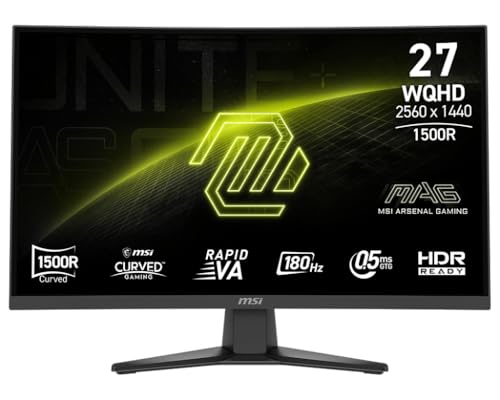 MSI MAG 275CQFDE E18 Rapid VA WQHD Gaming Display 68,6 cm (27) - WQHD (2560 x 1440 Pixel), 0,5 ms, 180Hz, HDMI 2.0b, DisplayPort 1.4a [Energieklasse F] (9S6-3CE91H-002)