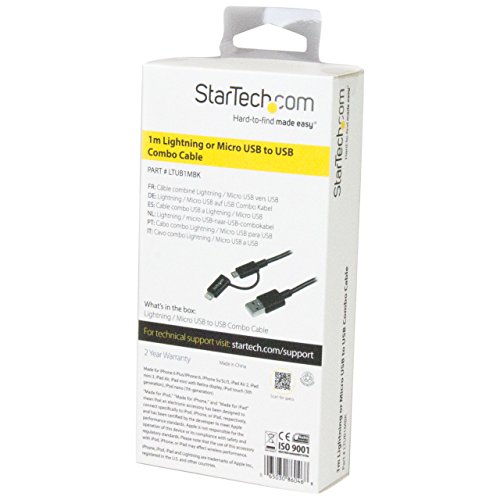 Startech.com 1M (3 Ft) Black Apple 8-Pin Lightning Connector Or Micro Usb To Usb Combo Cable For Iphone Ipod Ipad - Charge And Sync Cable (Ltub1Mbk) #TOP5