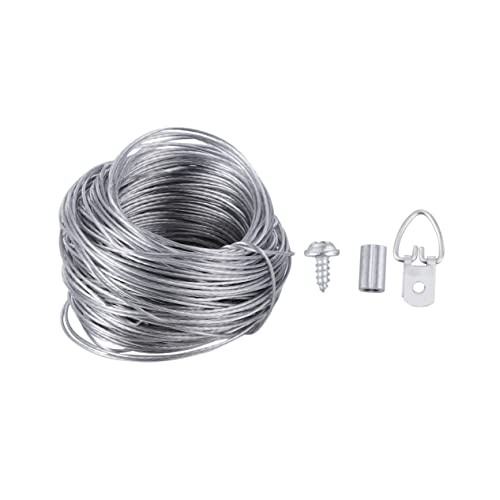 NUOBESTY 30.5m Câble Métallique Pour Tableau Avec Crochets De Suspension Pour Cadre Photo Et Autres Décorations Murales