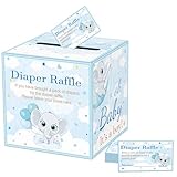 QISOLIY 50 Piece Diaper Raffle Tickets Baby Shower Game Invitations Diaper Raffle Cards Box Set for Baby Shower Gender Reveal Party Supplies Card Box (Baby Elephant)