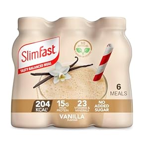 SlimFast Ready To Drink Shake, Meal Replacement Shakes for Weight Loss and Balanced Diet, High Protein, Vitamins and Minerals, No Added Sugar, Vanilla Flavour, 6 x 325 ml, Packaging May Vary