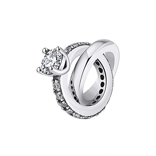 Wedding Ring Set Engagement Charm for Bracelet or Necklace for Women by Ginger Lyne Bridal Set European Style Bead Clear Cubic Zirconia Sterling Silver Gifts for Girlfriend