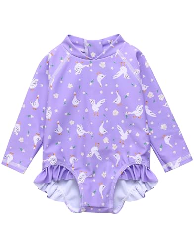 Image of VAENAIT BABY Girls One-Piece Swimsuit, UPF 50+ Long Sleeve Rash Guard, Ruffle Swimwear Infant & Toddler for 0-2 Years
