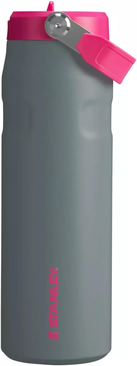 Stanley IceFlow Flip Straw 2.0 Water Bottle 36 oz | Built-In Straw with Larger Opening | Lightweight and Leak Resistant | Insulated Stainless Steel | BPA-Free | Grey Rock & Pink