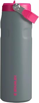 Stanley IceFlow Flip Straw 2.0 Water Bottle 36 oz | Built-In Straw with Larger Opening | Lightweight and Leak Resistant | Insulated Stainless Steel | BPA-Free | Grey Rock & Pink