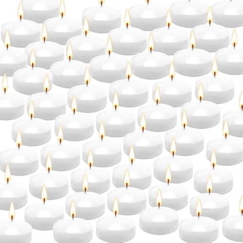 YOROXRG 50 Pack of 2-Inch White Floating Candles - Ideal for Weddings Home Dcor Spa Baths and Romantic Settings