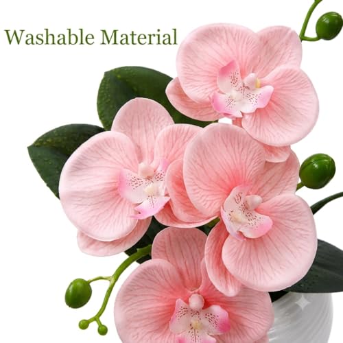 Image of CURATED CART Artifical Orchid Flower Pot, Peach Flower with Vase, Ideal for Home Decor, Office Decor, Gifting, 4 Flower Heads, Size 36 x 9cm