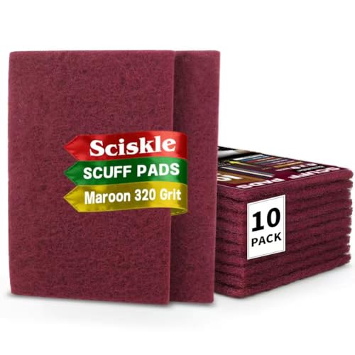 6 x 9 Maroon General Purpose Scuff Pads 10 Pack Non-Woven Hand Pads for Scuffing Scouring Sanding Cleaning Blending & Paint Surface Prep on Auto Body Reusable Aluminum Oxide Abrasive Pads