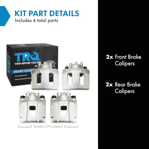 Image of TRQ Front and Rear Brake Caliper Set Zinc Coated Brackets Hardware Compatible with 2003-2006 Jeep Wrangler