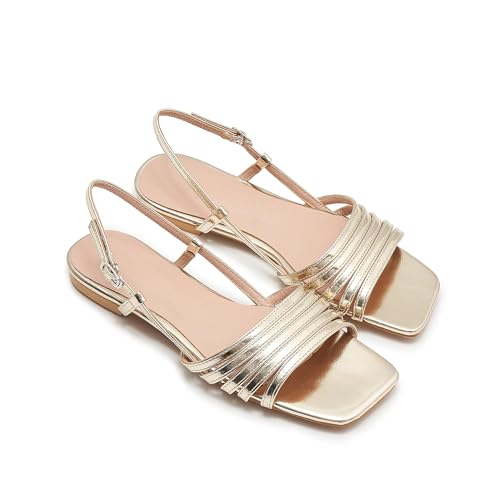 Women's Strappy Flat Sandals Open Square Toe Slingback Gladiator Flats Sandal Summer Vacation Dressy Beach Shoes4