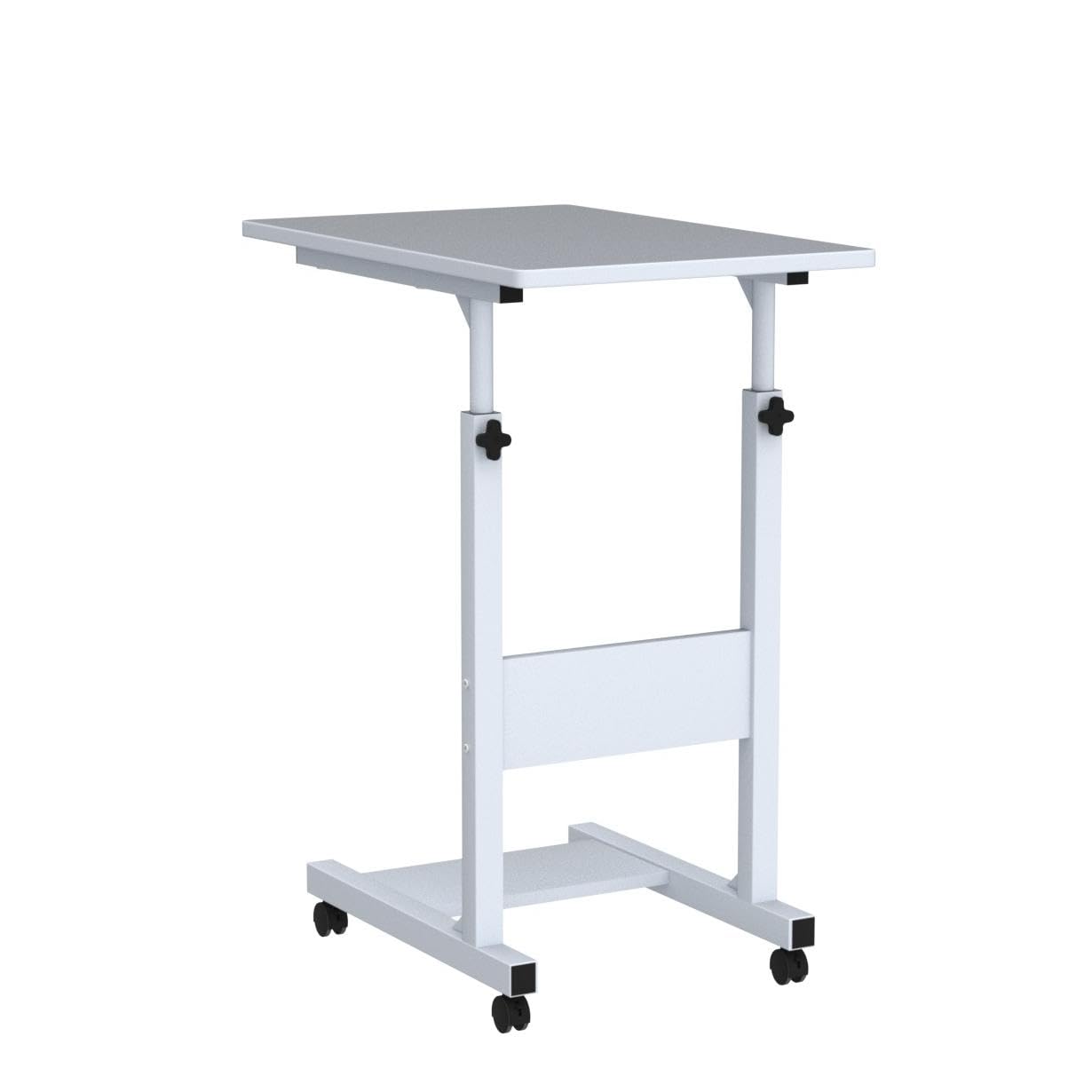 BAKAJI Bureau Table de Travail Porte Pc Ordinateur Hauteur Table Réglable Lit Lit Canapé avec Plan et Tablette en Bois MDF Structure Métal Design Moderne 60 x 40 x 86 cm (Blanc)