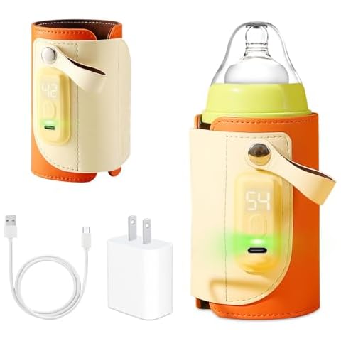 Baby Bottle Warmer, Moclever Baby Bottle Insulation Cover Bottle Warmer, 5 Temperature Adjustable&Accurate Temperature Control with LED Display, Fast Charge Adapter for Outdoor Car Travel Cover
