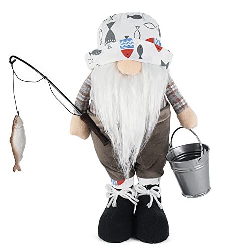 Attiigny 11 Inch Fisherman Spring Summer Gnome Figurines Indoor Ornament Standing Fisher Swedish Gonk Ornament Tomte Christmas Fishing Gnome Plush For Home Kitchen Decoration #TOP1