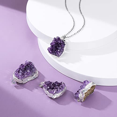 Top Plaza Raw Amethyst Healing Crystal Stone Necklaces for Women Men Irregular Mini Amethyst Cluster Druzy Pendant Necklaces Natural Amethyst Gemstone Necklaces Quartz Jewelry2