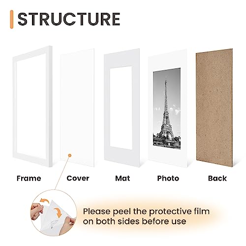 Image of upsimples 8x12 Picture Frame Set of 5, Display Pictures 6x8 with Mat or 8 x 12 Without, Wall Gallery Photo Frames, White