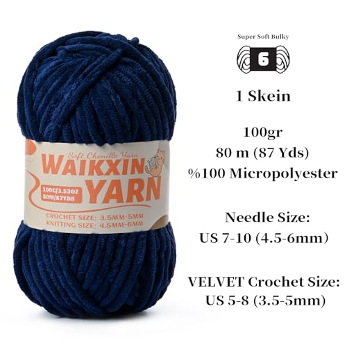 Image of (2 Navy Blue) 2 Pack Super Soft Fuzzy Chenille Chunky Yarn for Crocheting, 200g (175yds) Velvet Fluffy Amigurumi Yarn for Hand Knitting Baby Blankets Weaving Craft