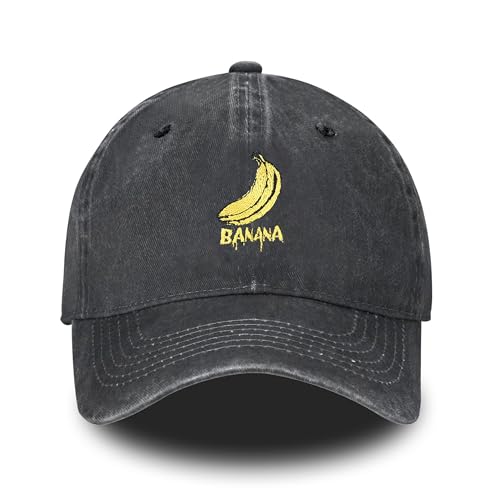 Banana Embroidered Baseball Cap Adjustable Vintage Washed Distressed Denim Baseball Hat for Women Men (US Alpha One Size Banana)