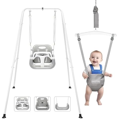 HARPPA 2 in 1 Toddler Swing Set, Foldable Kids Swing & Baby Jumper for Indoor&Outdoor Play, Adjustable Children Swing Set for Toddler Aged 1~5 Years (Grey) Cover