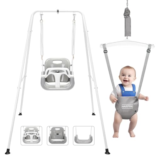 Image of HARPPA 2 in 1 Toddler Swing Set, Foldable Kids Swing & Baby Jumper for Indoor&Outdoor Play, Adjustable Children Swing Set for Toddler Aged 1~5 Years (Grey)