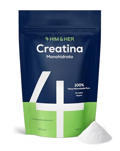 Creatina Monohidratada en Polvo 500g – Creatina Monohidrato Micronizada 200 Mesh, 100% Pura y Vegana, Sin Sabor, Suplemento para Rendimiento Deportivo, 147 Porciones – 4 HIM & HER