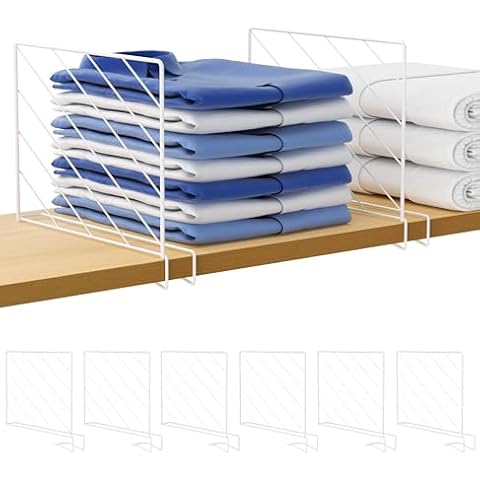 Vorey 8 Pcs Stainless Steel Shelf Dividers for Closet Organization Clear Closet Shelf Dividers with Wooden Shelves for Sweaters, Shirts and Handbags in Bedroom and Kitchen Cover