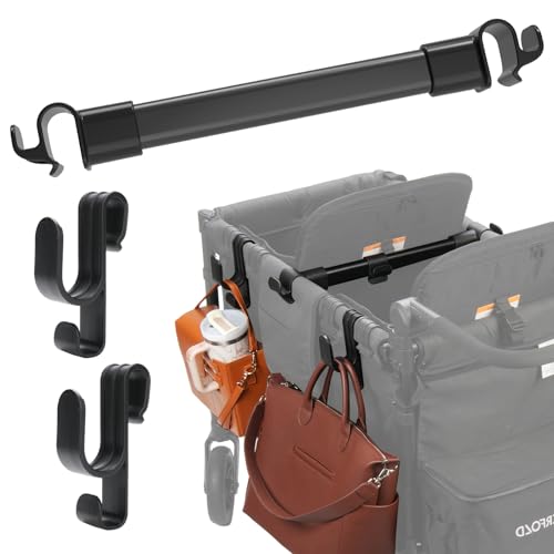 Image of Forward-Facing Stroller Wagon Support Bar + Hooks (2-Pack) Compatible with WONDERFOLD W4, Wagon Accessories for Kids, Multifunctional Double-Layer, Hanging Everything, Removable & Easy to Install.