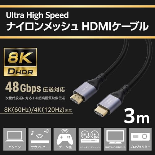 エレコム HDMIケーブル 3m ECDH-HD21E30SBK