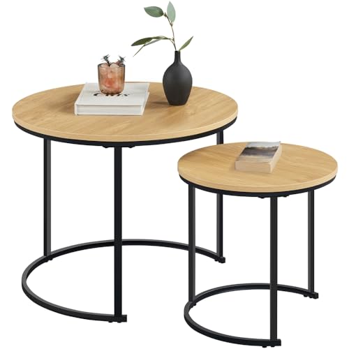 Yaheetech Tables Basses Gigogne Salon, Tables d'appoint, Style Industriel, 40/60 cm, Bout de Canapé Salon, Couleur Chêne