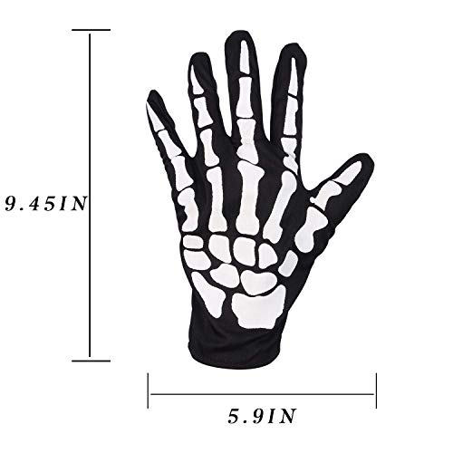XUECHEN Halloween Skeleton Gloves,Unisex Skull Full Finger Gloves,for Costume Cosplay Men Women Kids Accessories
