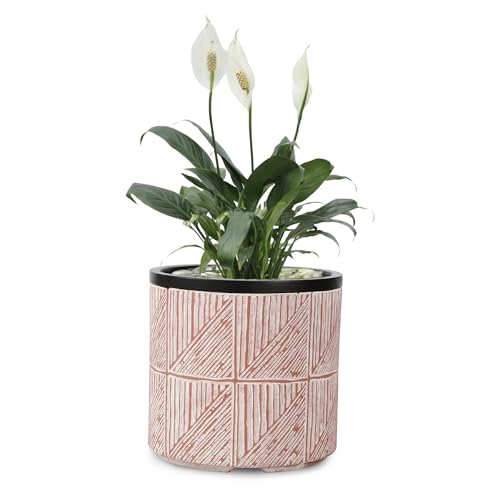 VOSSMOON 20cm Plant Pots Indoor Round Flowerpots, Large Garden Concrete Planter Outdoor Durable than Ceramic or Plasic Plant Pots, Plant Containers with Drainage Holes, Pink