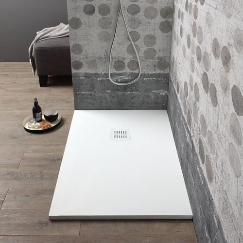 Kiamami Valentina - Receveur de Douche en résine Blanche Effet Pierre 120x80