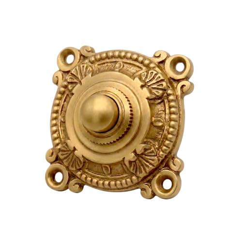 Ventano Antike Türklingel Unterputz (50 mm) – Massive Messing Klingelplatte patiniert, verziert – Ornamentale Jugendstil-Klingel für die Haustür