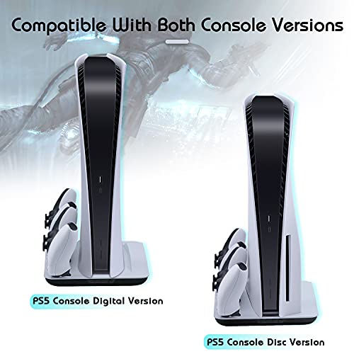 Mcbazel Vertikale PS5 Kühlungs Ladestation, Multifunktionale LED Kühlung, Stand mit Dual Controller Schnellladestation für Playstation 5 Konsole- wieß - Image 5