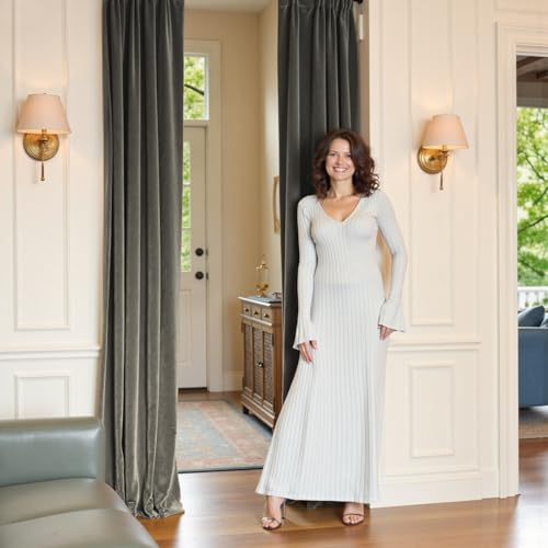 Image of Grey Velvet Curtains Modern Luxury Rod Pocket 42x90 Inch 2 Panels | Soft Velvet, Room Darkening, For Bedroom & Living Space, Light Shifting Texture, Elegant Drape, Cozy
