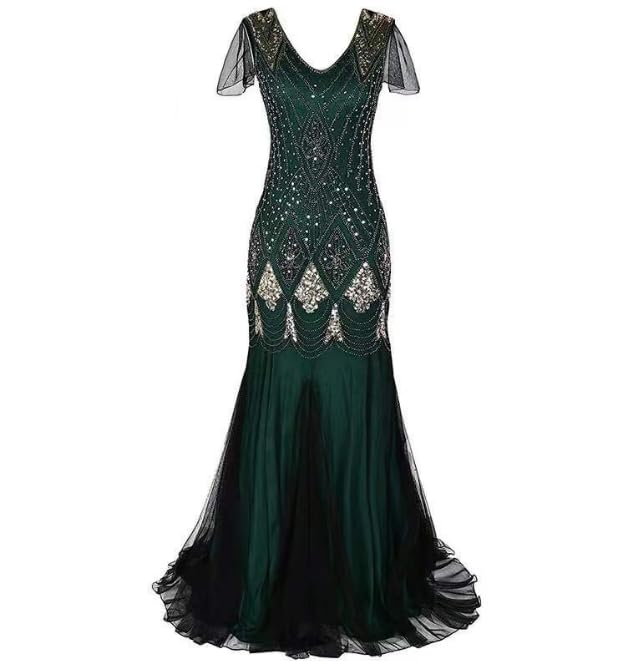 869A - Plus Size 1920s Vintage Fringed Gatsby Sequin Dimand Tassels Flapper Party Cocktail Dress with Accessories2