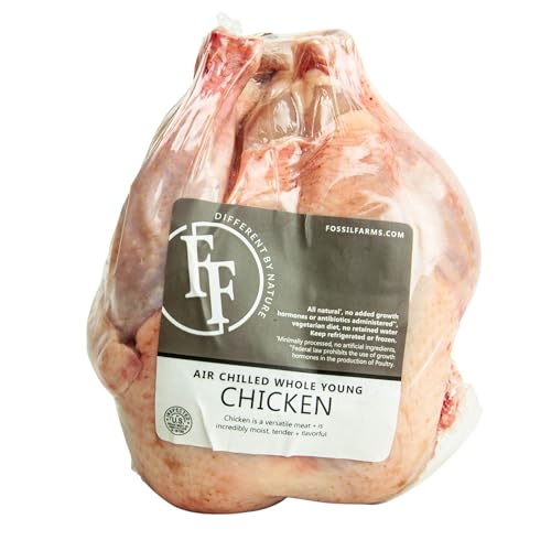 Image of Fossil Farms, Air-Chilled Whole Chicken, Antibiotic-Free, 10 count of 3.5 lb each, 35 lb Case, Frozen, Ideal for Roasting and Culinary Creations