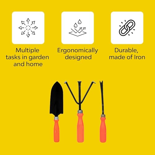 Mahi Supermart Gardening Tool Set - 3 Pcs (Big Shovel, Cultivator, Weeder) | Gardening Tools Kit for Home Gardening | Terrace Gardening Accessories | Necessary Farming Tiller, Spade, Trowel
