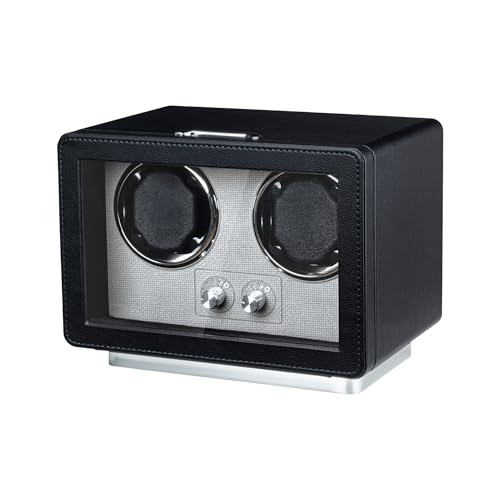 HVMBEUGOS Estuche enrollador Doble para 2 Relojes automáticos, con luz LED, Motor súper silencioso, Regalo para Hombre/Mujer, Color Negro.