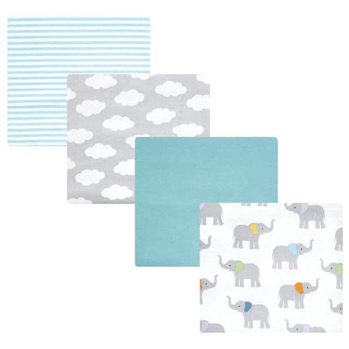 Image of Hudson Baby Unisex Baby Cotton Flannel Receiving Blankets, Teal Elephant, One Size