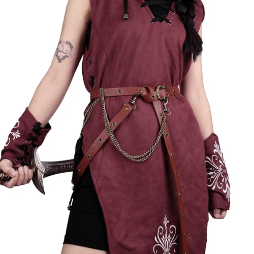 Image of HiiFeuer Medieval Faux Leather Chain Belt, Adjustable DIY Red Thin Belt | Red B,adjustable chain waist belt, Unisex, Ren Faire, Cosplay, Medieval Thin Belt, LARP