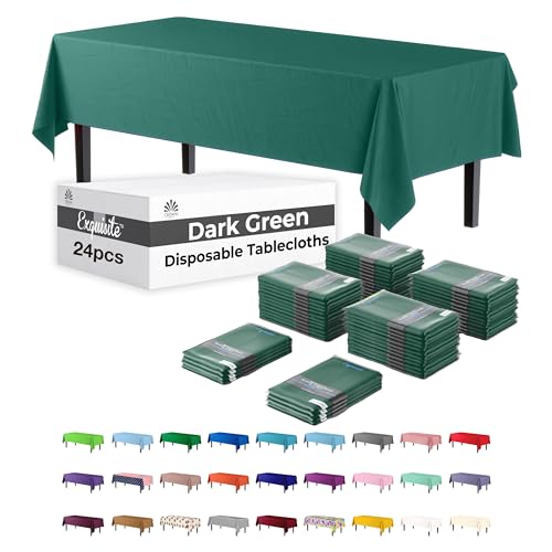 Image of Party Solids Dark Green Rectangular Plastic Tablecloth - 54x108 Inch, Pack of 24