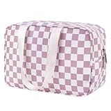Narwey Large Checkered Travel Toiletry Bag Women Toiletries Bag Pink Makeup Bag Organizer Make up bag Cosmetic Bag Medicine Bag for Girls (Dusty Rose Checkerboard, Large)