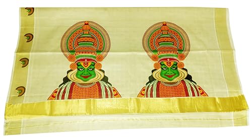 Image of Women's Mural Printed Kerala Gold Tissue Saree with Running Blouse Piece | Traditional South Indian Ethnic Saree for Festivals, Weddings & Special Occasions