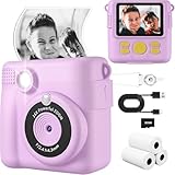 Kids Camera Instant Print, Safe Toddler Camera, HD Digital Cameras 16X Digital Zoom & 32G SD Card, 2.4‘’Screen Instant Print Cameras for Kids, 4 5 6 7 8 9 10 Year Old Girl & Boy Birthday Gifts, Purple