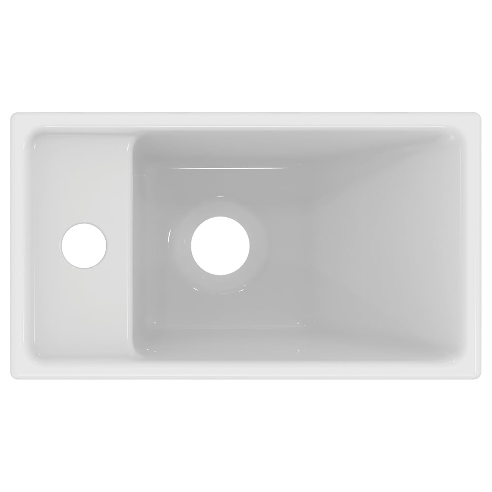 Ideal Standard I.LIFE TEMPO, Lave-mains pour Salle de bain ou Toilettes, 37 x 21 x 11 cm, Fixation Mur ou Meuble Ilife, Céramique, Percé à Gauche, Trop-Plein, Blanc, E211201