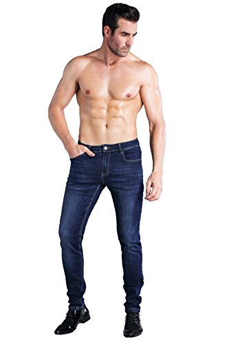 Zlz Slim Fit Jeans, Men's Younger-Looking Fashionable Colorful Comfy Stretch Skinny Fit Denim Jeans, Blue Jeans Pants For Men Size 29 #TOP3